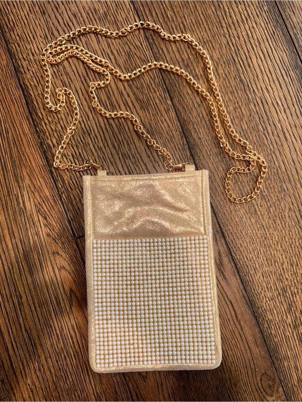 Nina New York Gold Pearl-Accented Crossbody Phone Bag